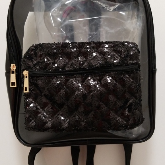 Clear/Black Faux Leather Backpack - Picture 2 of 5